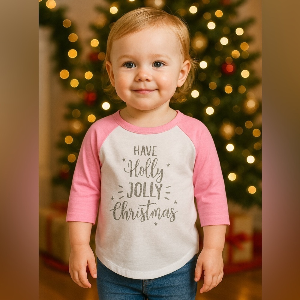 2T  Glitter Christmas Baseball Tee